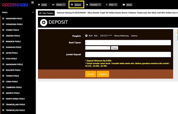 Formulir Deposit menggunakan Desktop